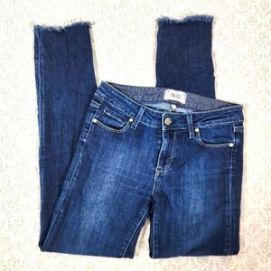 Paige Dark Wash Skyline Skinny Raw Hem Jeans Size 27